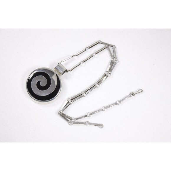 Vintage 1960s chunky spiral necklace, Mexico Sterling silver hypnotic pendant - Picture 3 of 9